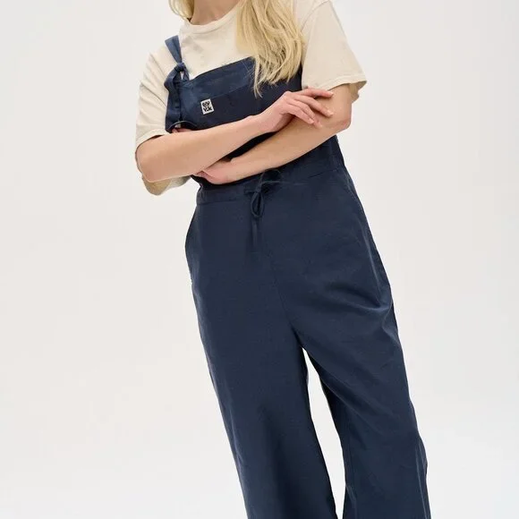 Lucy & Yak Emmy Dungaree: Organic Cotton & Linen (Navy Blue) - Picture 9 of 10